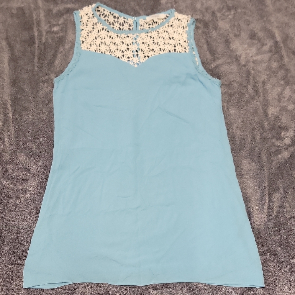 Umgee Blue Sweetheart Sleeveless Dress With White Lace Detail And Keyhole Large